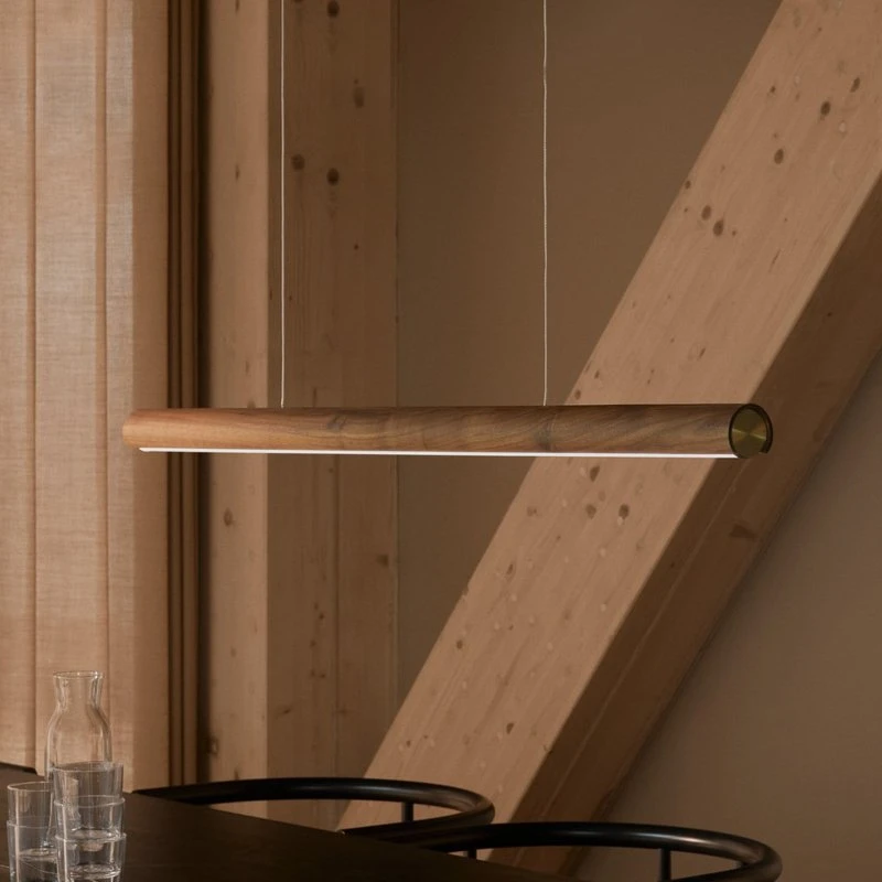Nordlux Akeno LED hanglamp - Hout & Messing - Dimbaar