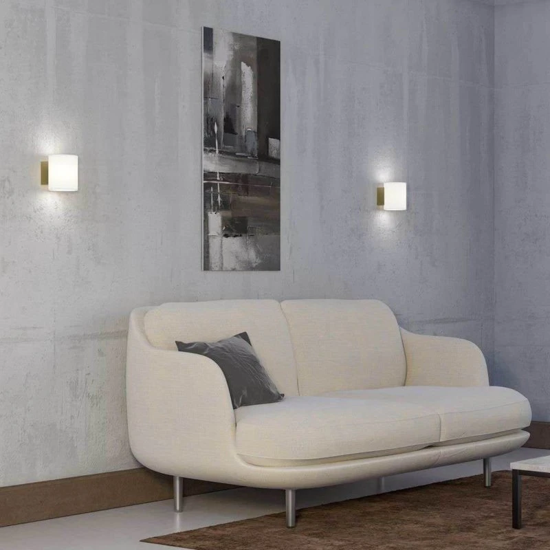 Herstal Evoke Wandlamp IP44 Small - Satin Messing/Opaalglas