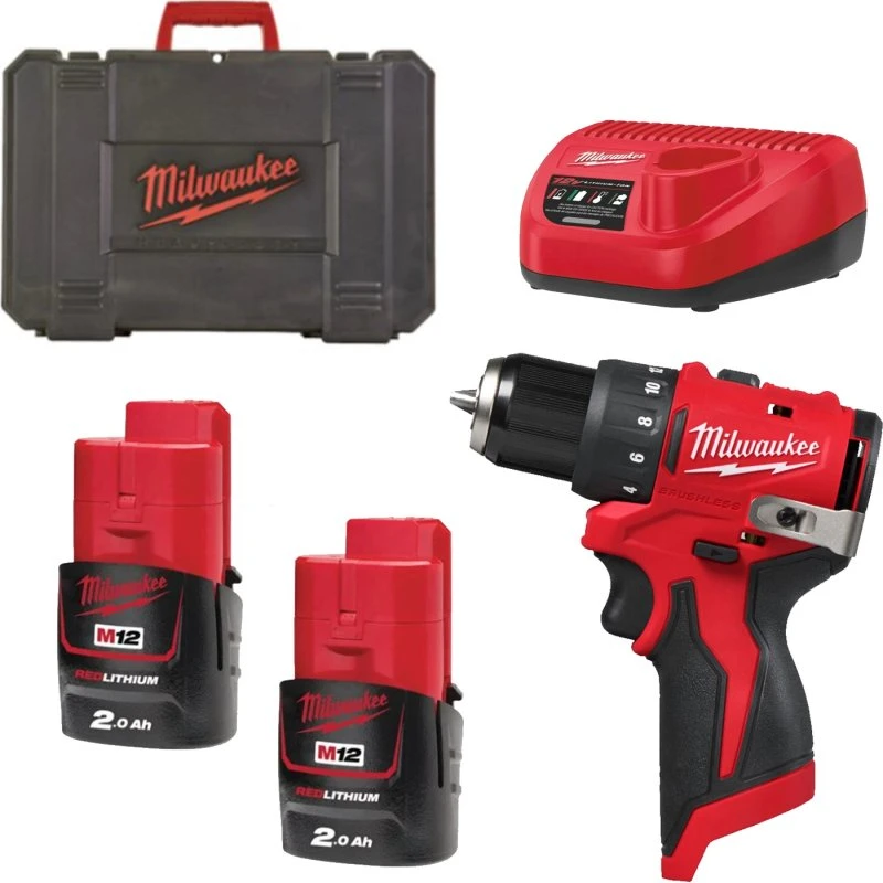 Milwaukee M12 BLPDRC-202C Klopboormachine Set (2x 2.0Ah, Koffer)