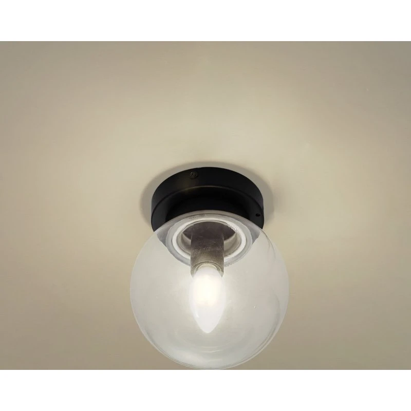 Lucande Badolo Plafondlamp IP44 Zwart - Glas - Ø 15 cm