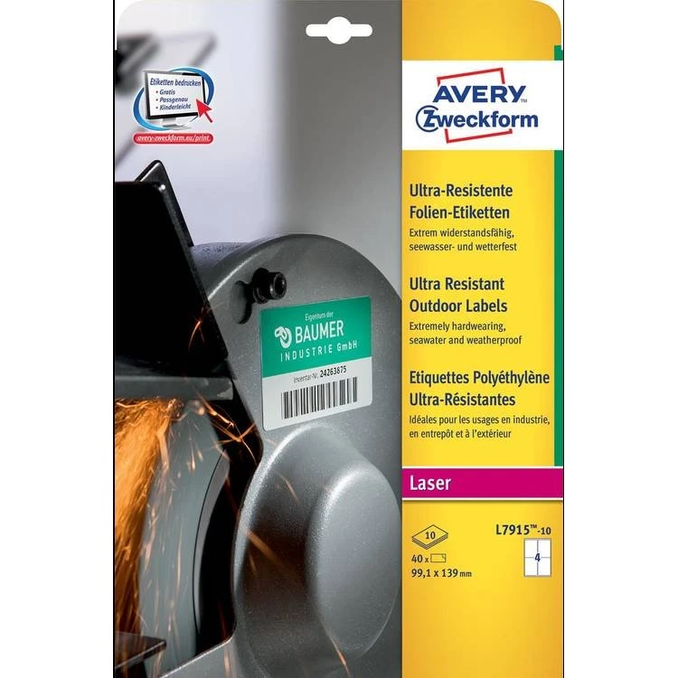 Avery Zweckform L7915-10 Foil Etiketten 99,1 x 139 mm, Wit, 40 Stukken
