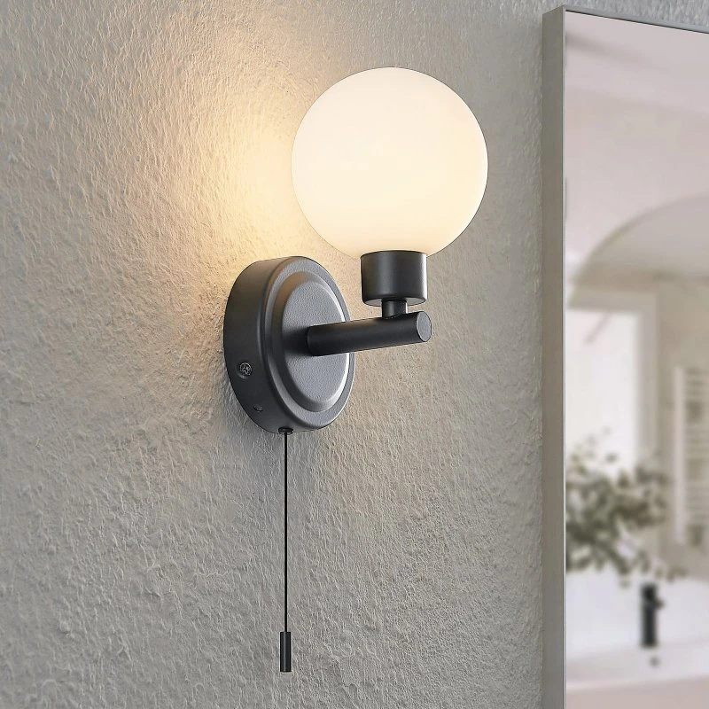 Lindby Zaniba Wandlamp - Zwart - Modern - Opaalglas