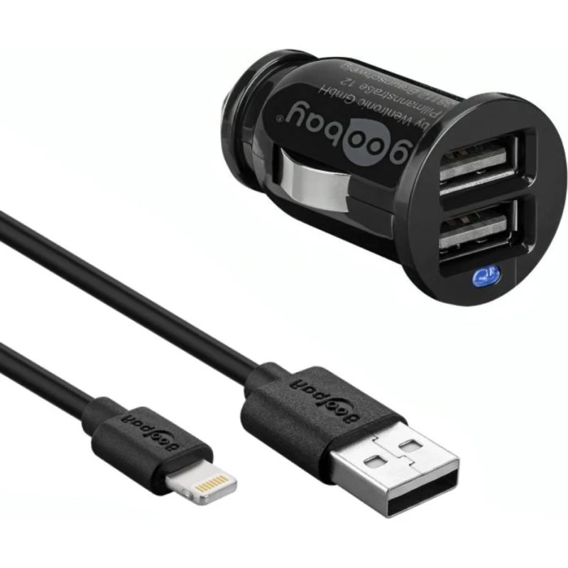 Goobay Apple Lightning Auto-oplaadset (12W/2.4A) - zwart