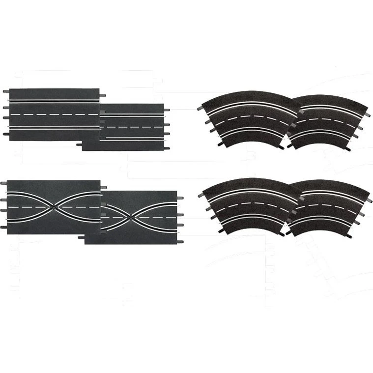 Carrera 132 Uitbreidingsset (2 rechte, 2 rijstrookwisselingen, 4 bochten 60°)