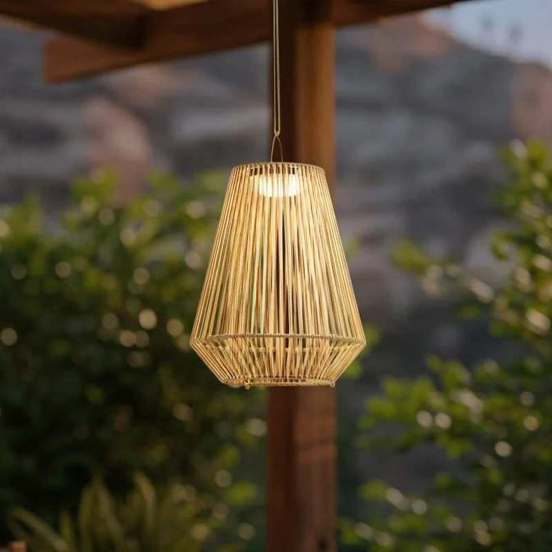 Lindby Austas LED-hanglamp op zonne-energie, beige, Ø 32 cm