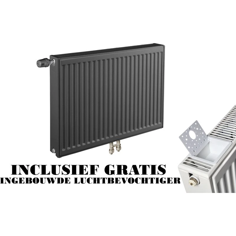 Copa H60 x B180 T22 Paneelradiator C8 Geribbelde Voorzijde Mat Zwart