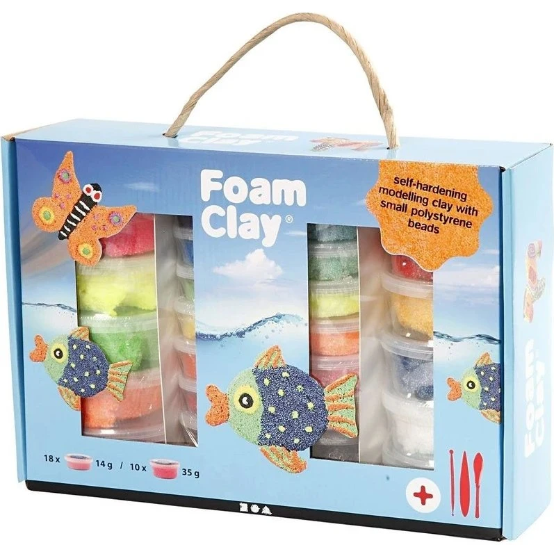 Foam Clay® Cadeaudoos, 28 bakjes + gereedschap, diverse kleuren