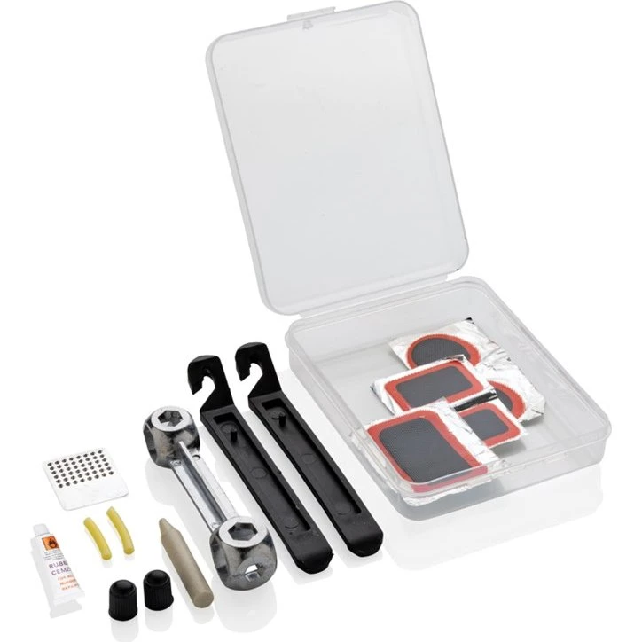 Fietsreparatieset compact transparant - 5 reparatiepatches, aluminium sleutel