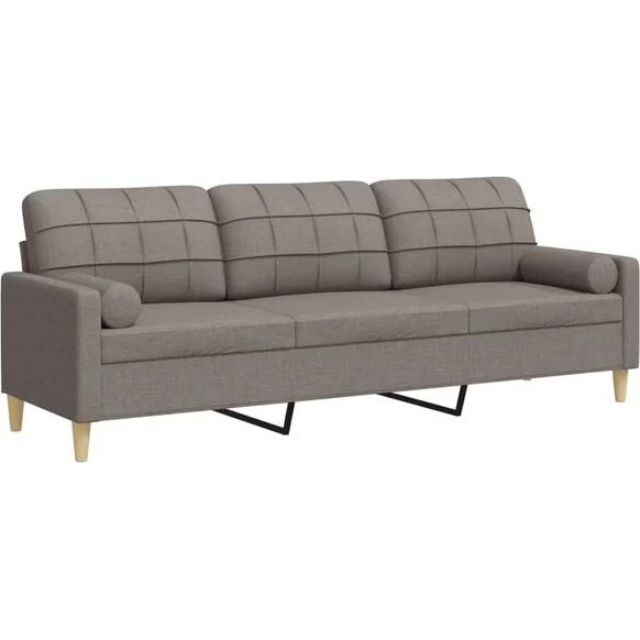 vidaXL 3-zitsbank 210 cm stof taupe met sierkussens