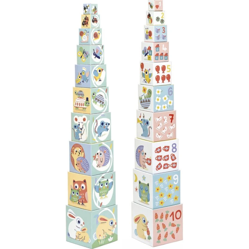 Djeco Babyblokken Piramide, 10 kubussen, pastelkleuren