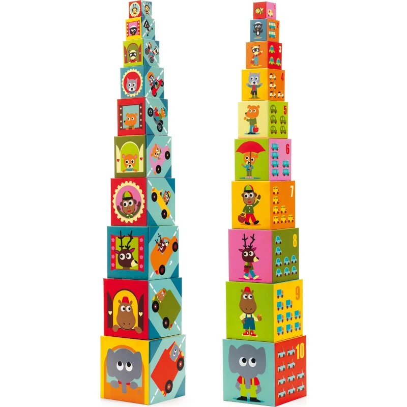 Djeco 10 Cubes Vehicules - Stapelblokken met voertuigen