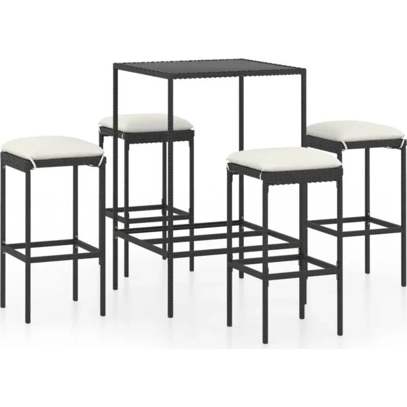 vidaXL 5-delige Tuinbarset Zwart Poly Rattan