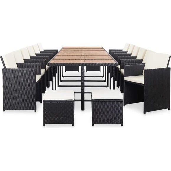 vidaXL 17-delige Tuinset poly rattan zwart met kussens