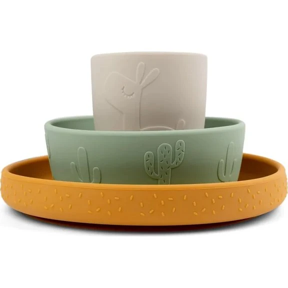 Done by Deer Stick&Stay eetset Lalee - Groen/Mosterd/Zand
