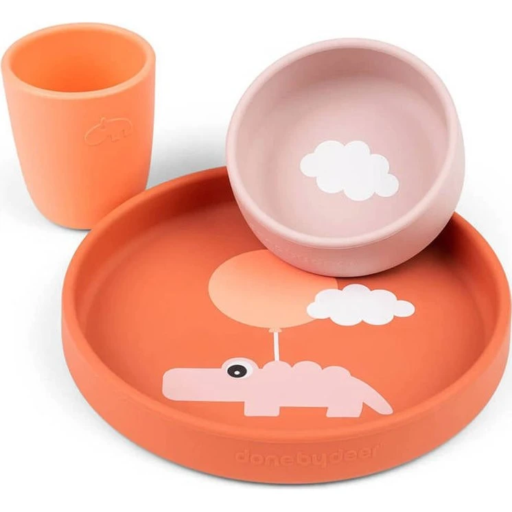 Happy Clouds Siliconen Eetset Papaya - Kinderbord, Kom & Minimok