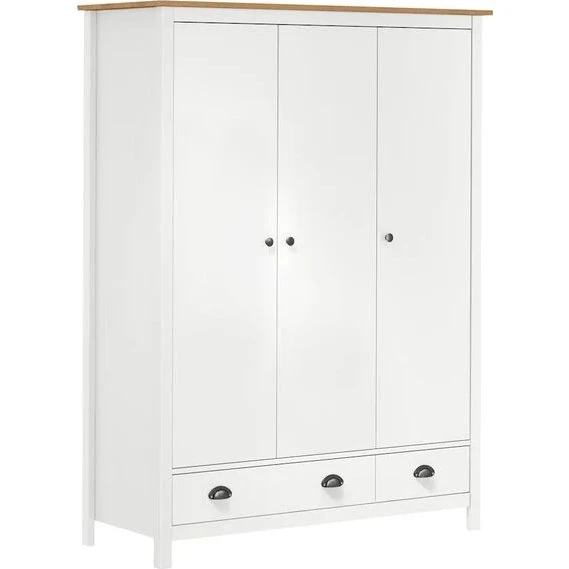 vidaXL Kledingkast Hill 3 deuren 127x50x170 cm wit massief grenenhout