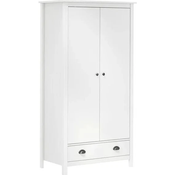 vidaXL Kledingkast Hill 2 deuren 89x50x170 cm wit massief grenenhout