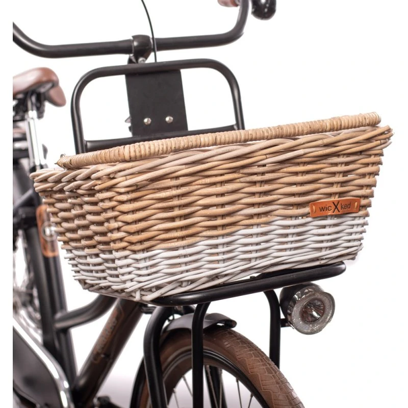 Wicked Fietsmand Riet 22L Bruin/Wit - 45 x 33 x 19cm