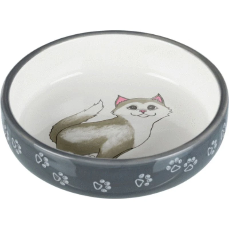 Trixie Keramische Voer- en Waterbak Kat 15 cm 300 ml Grijs/Wit