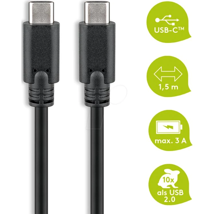 Goobay USB-C 3.1 Gen 1 1,5 m, zwart, 60 W PD