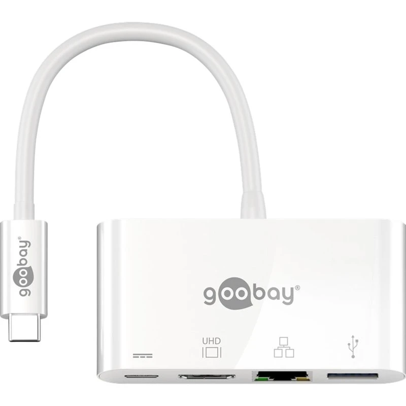 Goobay USB-C Multipoortadapter HDMI + Ethernet + USB 3.0, Wit