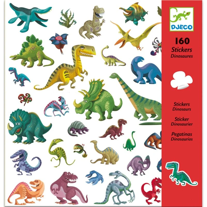 Djeco Dino Stickers – 160 stuks, Creatief Speelgoed voor Kinderen van 4-7 jaar