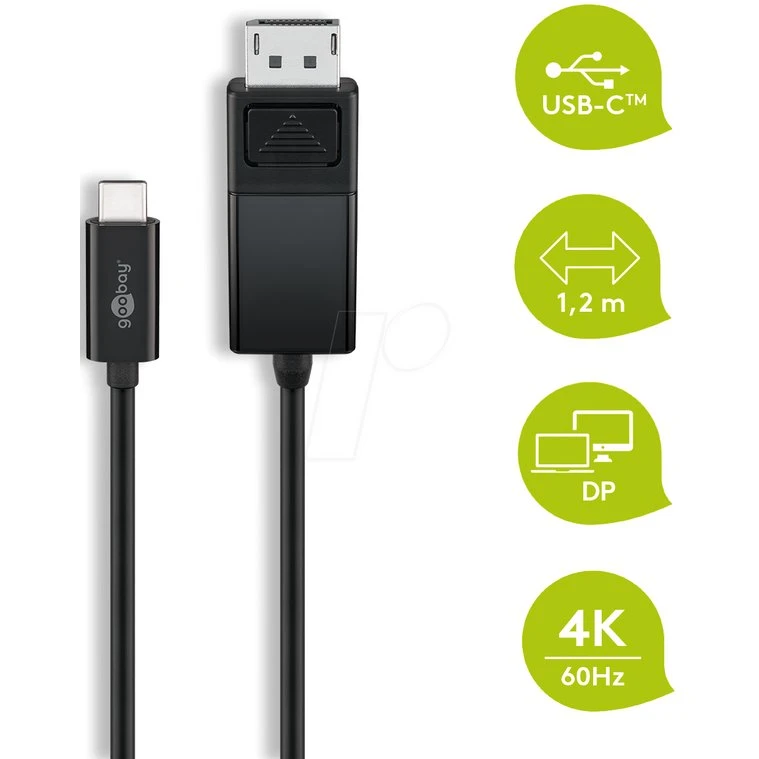 Goobay USB-C naar DisplayPort kabel zwart 1,2 m