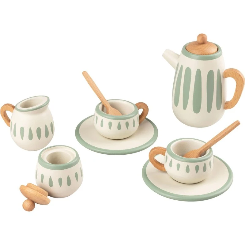 Sebra Houten Theeservies Wit/Salie (11 stukken)