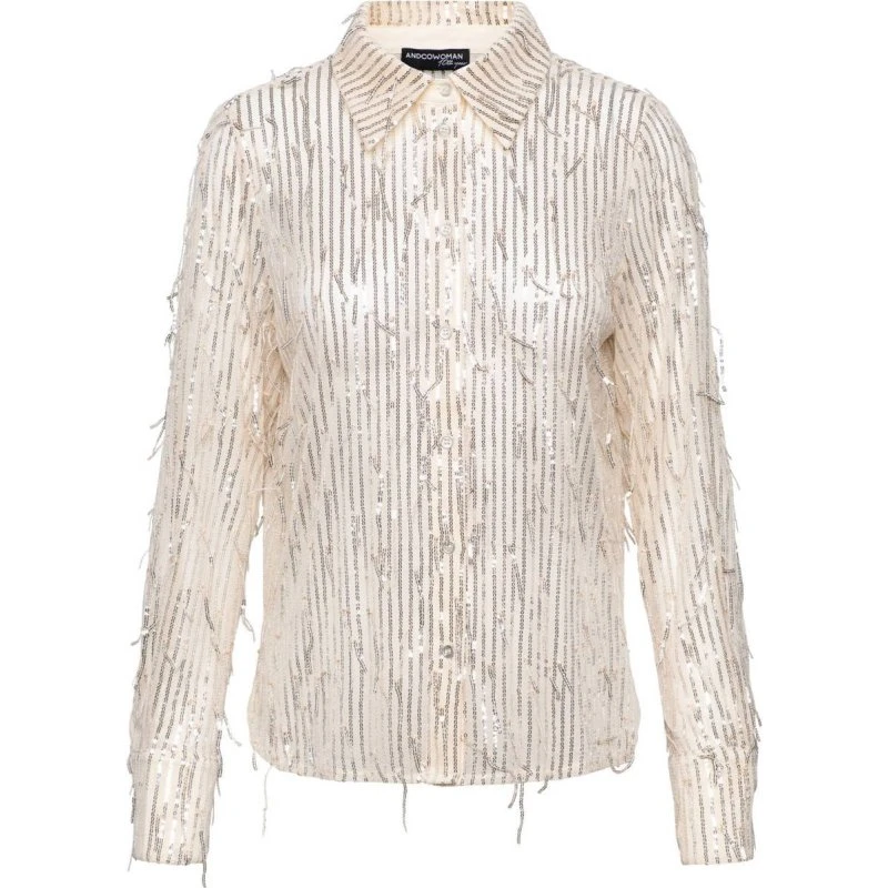 Co Woman Blouse BL381 Crème Gestreept met Pailletten