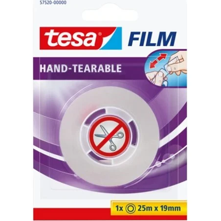 TesaFilm Handinscheurbaar Plakband 25m x 19mm Transparant