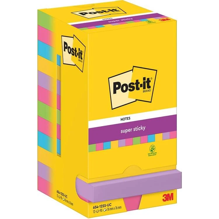 Post-it Super Sticky Memoblok 76x76mm 90 vel Rainbow 12 stuks