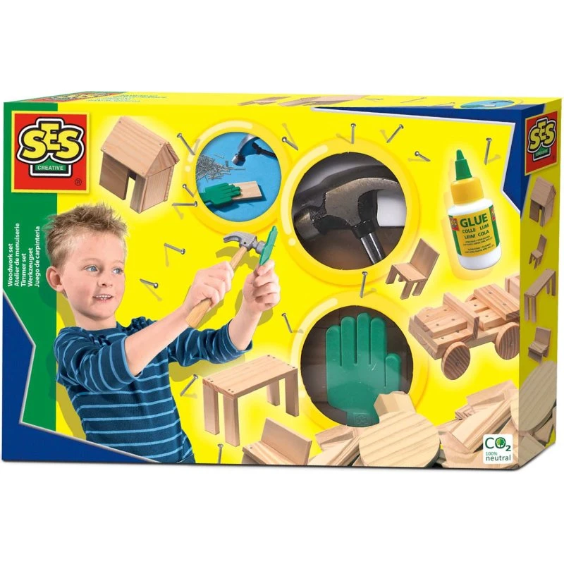 SES Creative Timmerset - Houten Knutselpakket voor Kinderen 5-8 jaar