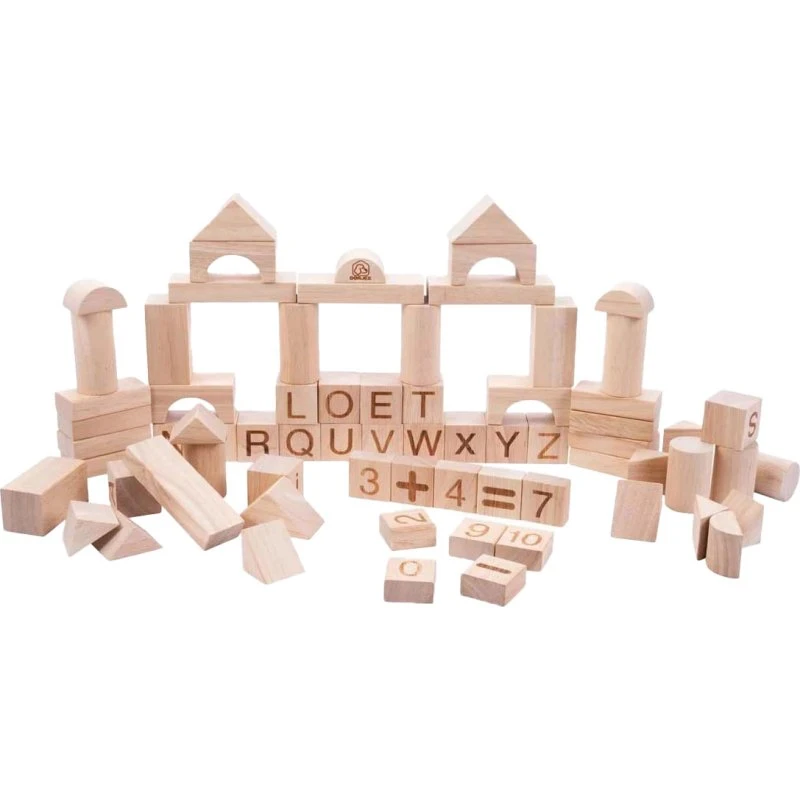 Houten Bouwplankjes Naturel 84 Stuks – Creatief Bouwspel voor Kinderen vanaf 12 Maanden