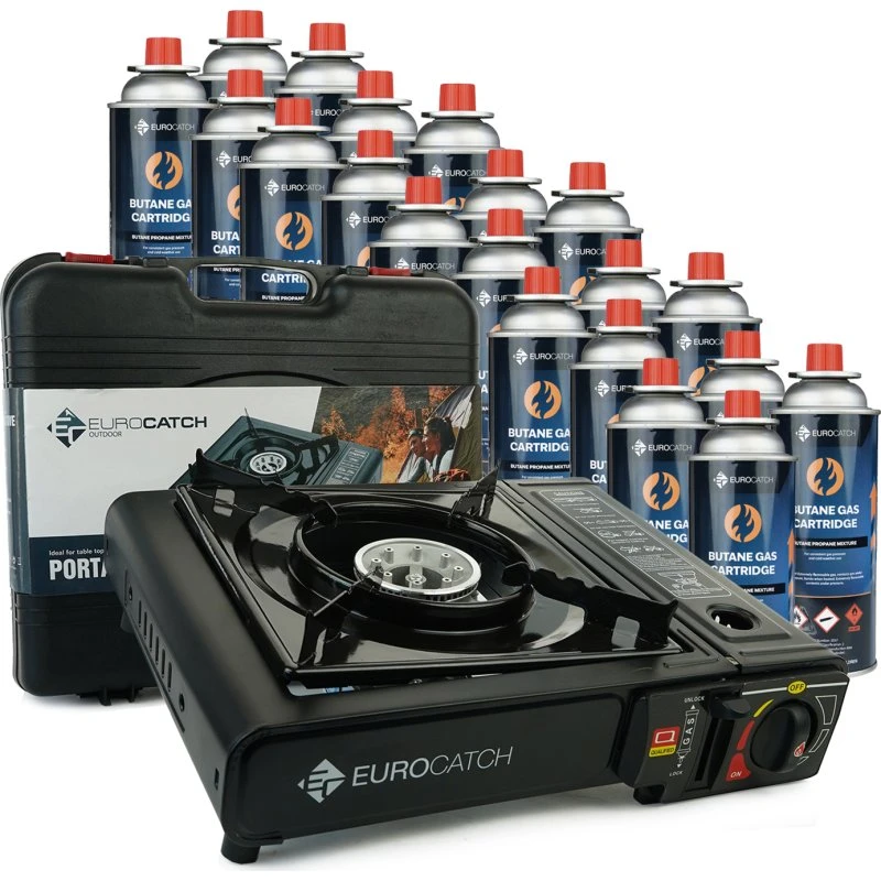 Eurocatch Outdoor Gasfornuis met 20 Gasbussen in Draagkoffer