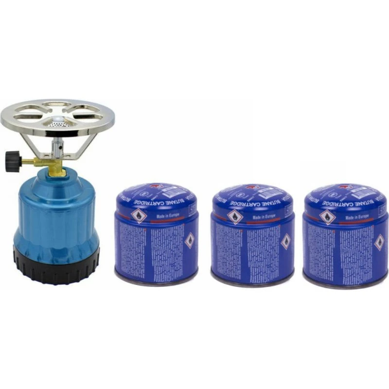 Blauw Campingkookstel Kunststof + 3x 190g Gasnavulling