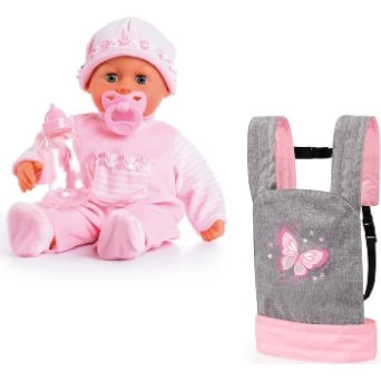 Bayer Doll Carrier Grey & Pink 38 cm + First Words Baby