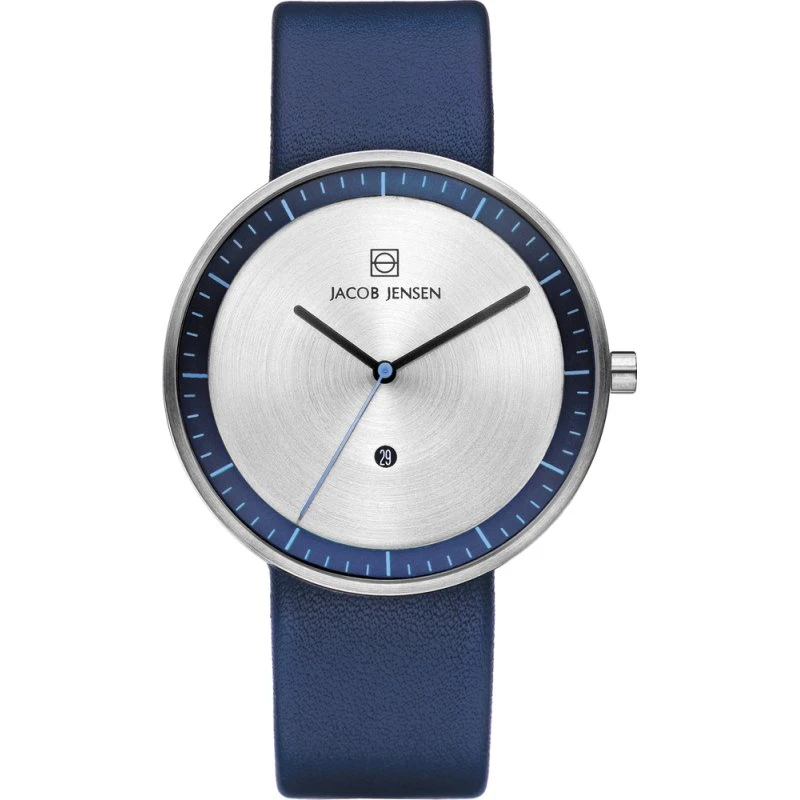 Jacob Jensen Strata JJ272 Herenhorloge RVS Blauwe Leren Band