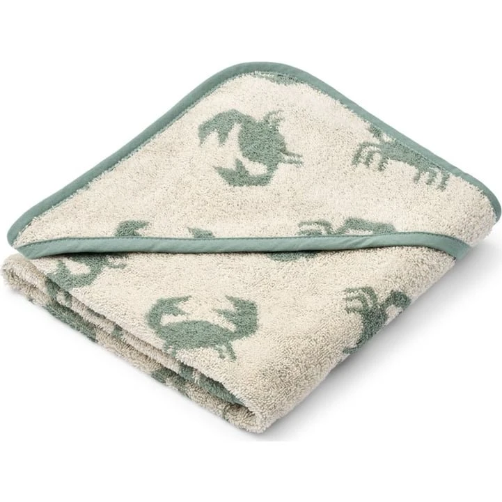 Liewood Baby Handdoek Alba Yarn Dyed Hooded Crab Sandy 70x70 cm