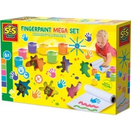 SES Fingerfarben - 6 Kleuren x 110 ml + Papierrol
