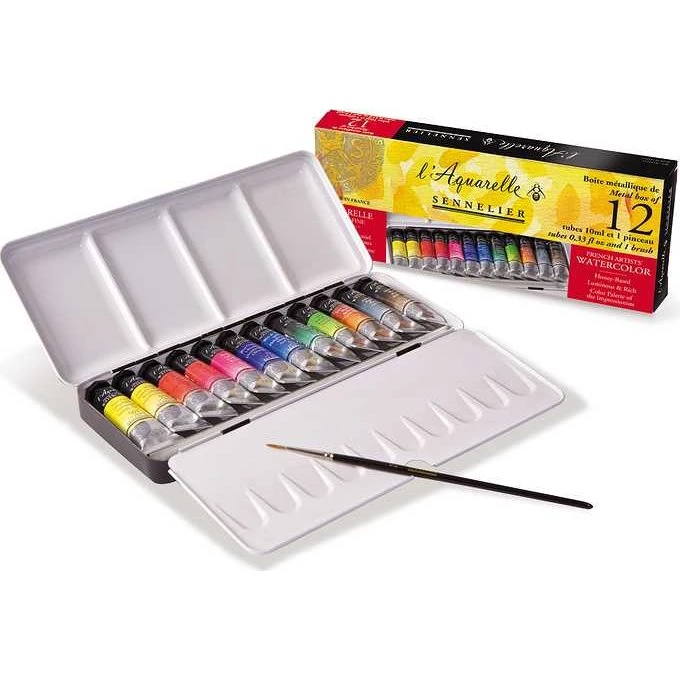 Sennelier Aquarelverf 12 Tubes 10 ml in Metalen Blik