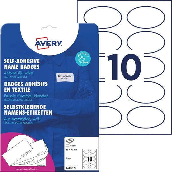 Avery Zweckform Naambadge Ovaal 85x50mm Wit 200 Etiketten