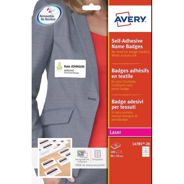Avery Naambadge Etiket L4785-20 80x50mm 200 Stuks