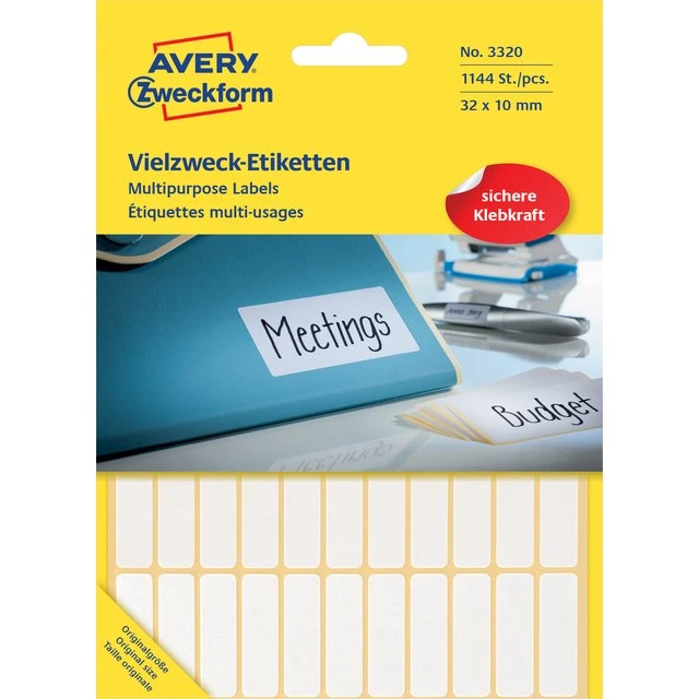 Avery Zweckform Etiket 3320 32x10mm Wit 1144 Stuks