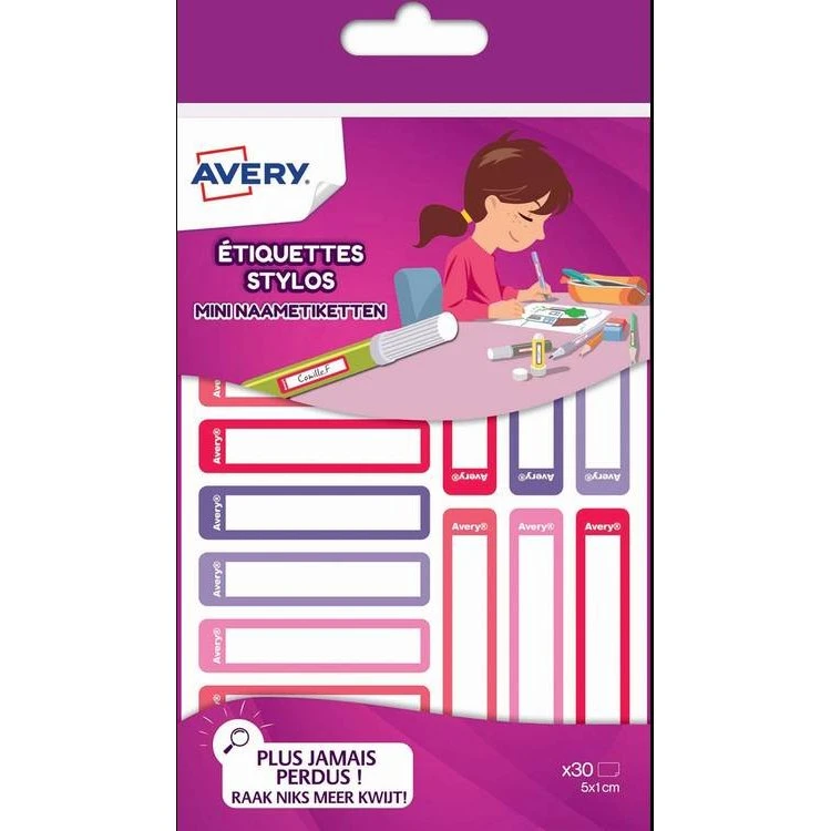 Avery Family Mini Naametiketten 5 x 1 cm, Roze/Paars, 30 Stukken
