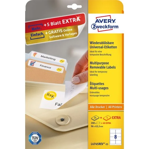 Avery Etiket 96x63,5mm Wit 200 Stukken