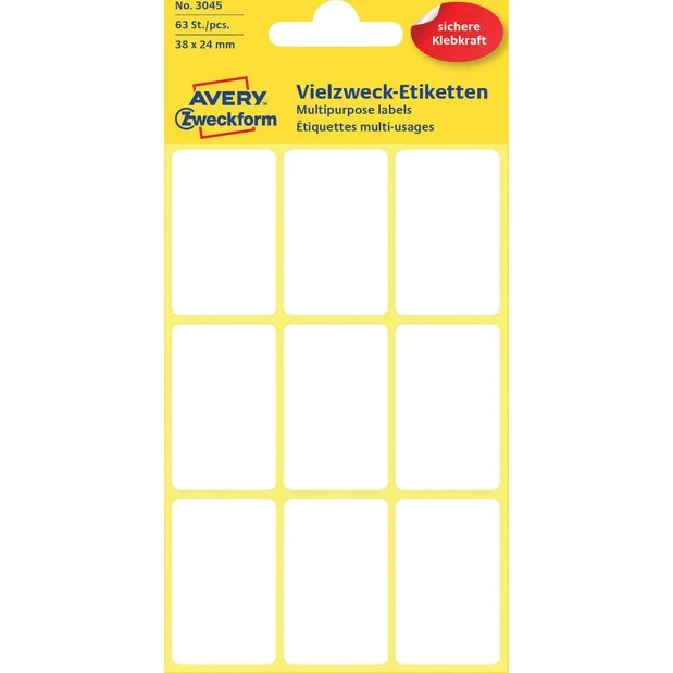 Avery Zweckform 3045 Etiketten 38x24mm Wit (63 stuks)