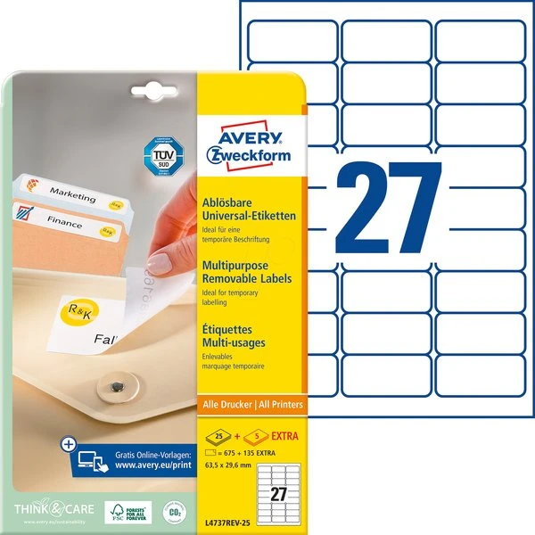 Avery Afneembare Etiketten Wit 17,8x10mm 25 Vel