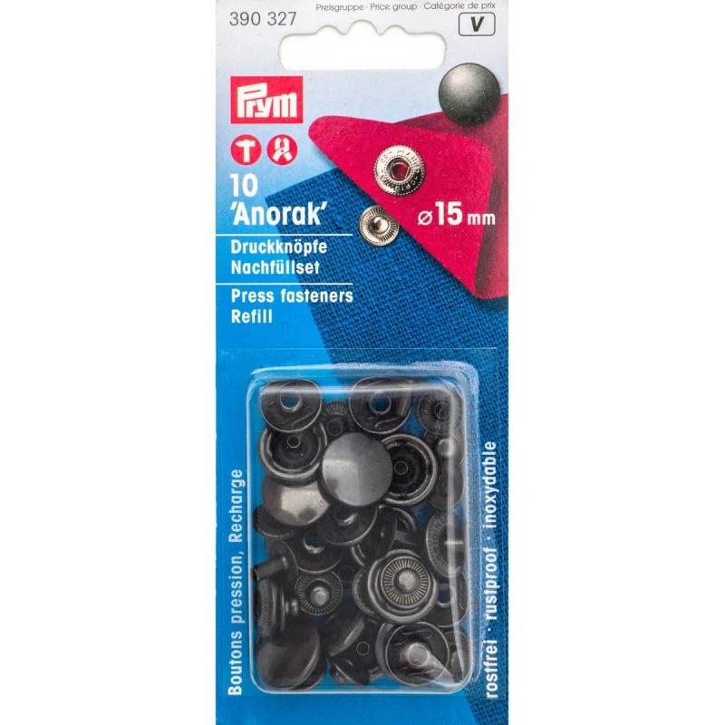 Prym 390327 Drukknopen Anorak 15mm Zwart 10 stuks