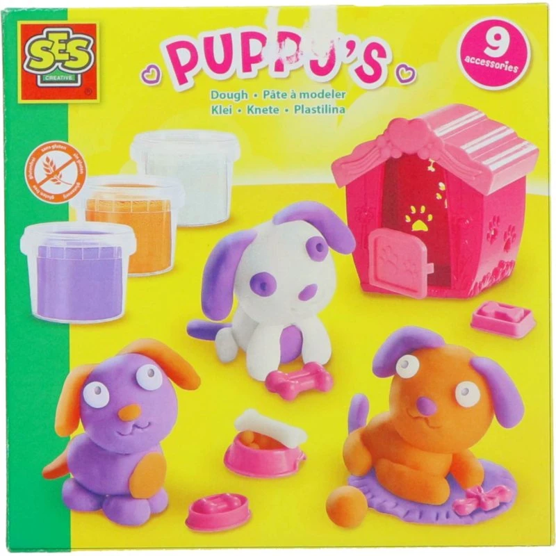 SES Creative Klei Set Puppies met 3 Potjes Glutenvrije Klei & 9 Accessoires