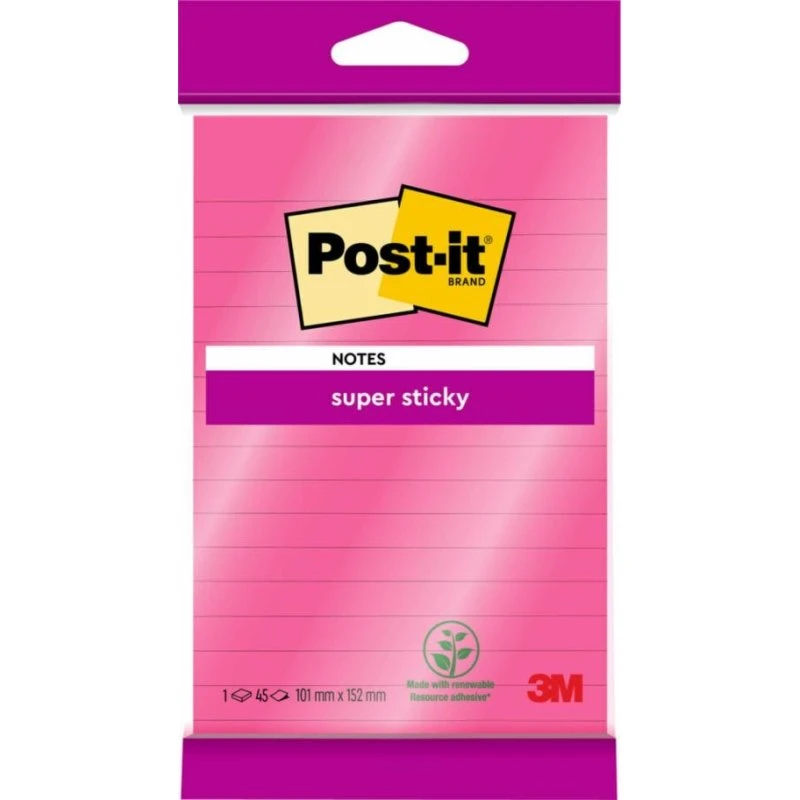 3M Post-it Super Sticky Memoblok 101x152mm roze 45 vel